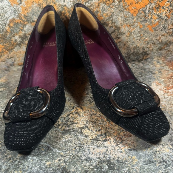 STUART WEITZMAN Heels Womens Size 7.5 The Tube Black Goose Bump Leather (Spain) - Picture 2 of 11